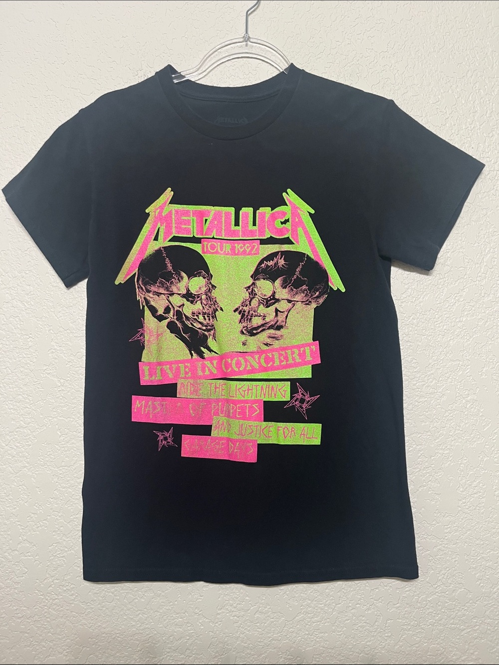 Metallica Men’s Small Y2K Black Vintage 1992 Tour Graphic T-Shirt with Skull